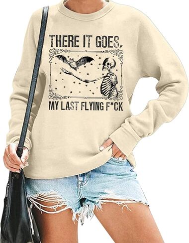 RFBIQI هناك يذهب بلدي الأخير الطائر F * ck البلوز المرأة هالوين الهيكل العظمي الخفافيش الجرافيك البلوز الأعلى مضحك قائلا الخريف قميص in Kuwait