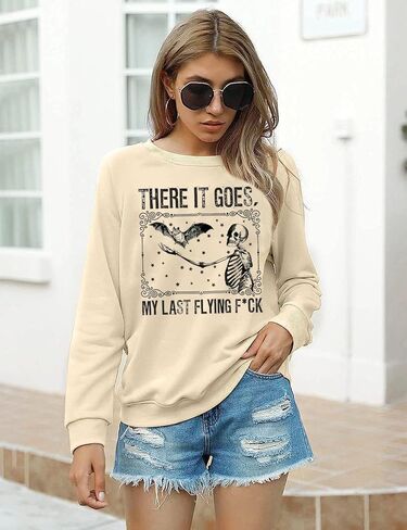 RFBIQI هناك يذهب بلدي الأخير الطائر F * ck البلوز المرأة هالوين الهيكل العظمي الخفافيش الجرافيك البلوز الأعلى مضحك قائلا الخريف قميص in Kuwait