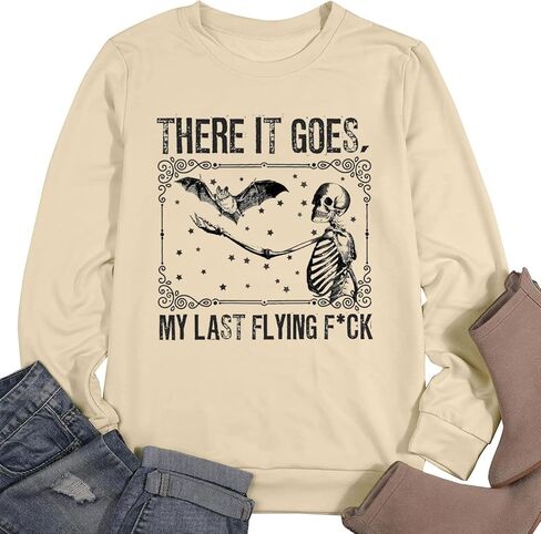 RFBIQI هناك يذهب بلدي الأخير الطائر F * ck البلوز المرأة هالوين الهيكل العظمي الخفافيش الجرافيك البلوز الأعلى مضحك قائلا الخريف قميص in Kuwait