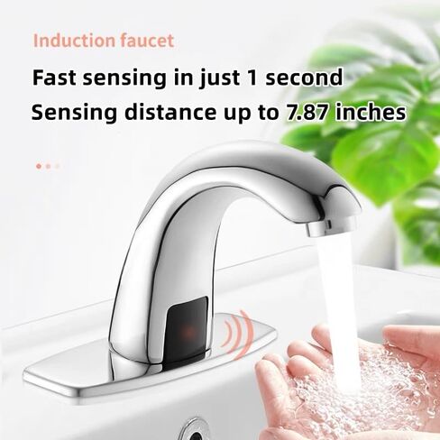 صنبور أوتوماتيكي بدون لمس، صنبور AKIZIDS بدون استخدام اليدين للحمام مع صندوق تحكم وخلاط درجة الحرارة، كل من البطارية والقابس، كروم in Kuwait