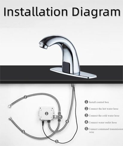صنبور أوتوماتيكي بدون لمس، صنبور AKIZIDS بدون استخدام اليدين للحمام مع صندوق تحكم وخلاط درجة الحرارة، كل من البطارية والقابس، كروم in Kuwait