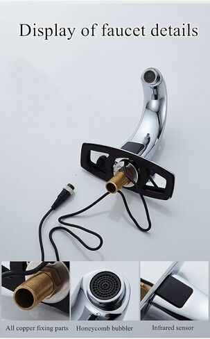 صنبور أوتوماتيكي بدون لمس، صنبور AKIZIDS بدون استخدام اليدين للحمام مع صندوق تحكم وخلاط درجة الحرارة، كل من البطارية والقابس، كروم in Kuwait