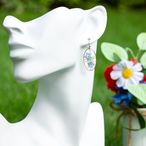 Pressed Forget Me Not Hexagon Handmade Earrings, Real Flower Natural Earrings, Dried Flower Foil Resin Jewelry, Birthday Gift (Silver) in Saudi Arabia