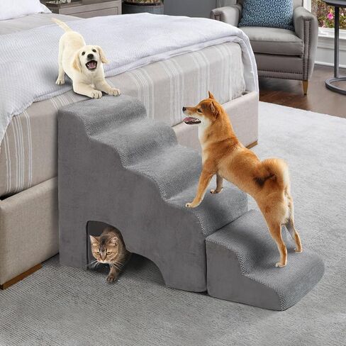 Dog Stairs Steps for 30 Inches Tall High Bed, Pet Dog Ramp Ladder for Small Dogs Injured, Doggie, Old Cats, Kitty, Small Animals with Glow Cover Up to 28 29 30 Inch Tall Bed in Saudi Arabia