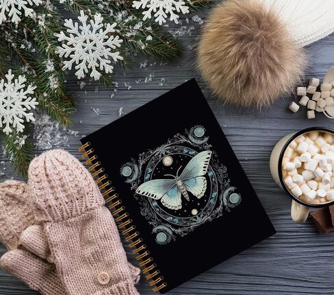 Moth Notebook,Tarot Notebook Journals for Work Office School Student Teacher Tarot Lovers,Black Hardcover Spiral Notebook 5.5x8.3 in Saudi Arabia