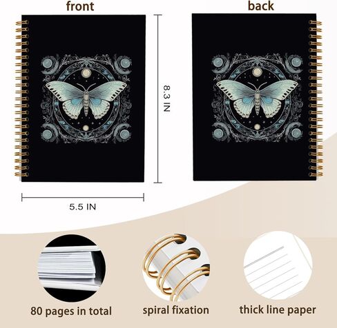 Moth Notebook,Tarot Notebook Journals for Work Office School Student Teacher Tarot Lovers,Black Hardcover Spiral Notebook 5.5x8.3 in Saudi Arabia
