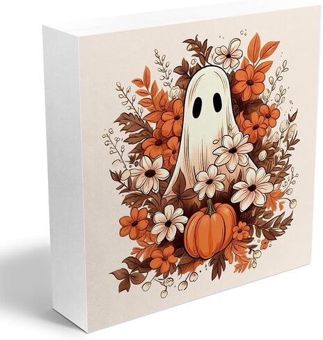 Halloween Decorations Rustic Wooden Box Sign, Fall Decor Halloween Decor, Autumn Decor Farmhouse Decor, Fall Leaves Ghost Decor, Living Room Office Coffee Bar Desk Shelf Decor Decorations in Saudi Arabia
