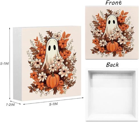Halloween Decorations Rustic Wooden Box Sign, Fall Decor Halloween Decor, Autumn Decor Farmhouse Decor, Fall Leaves Ghost Decor, Living Room Office Coffee Bar Desk Shelf Decor Decorations in Saudi Arabia