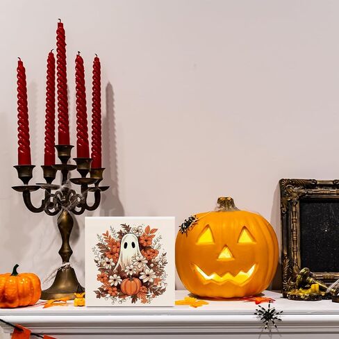 Halloween Decorations Rustic Wooden Box Sign, Fall Decor Halloween Decor, Autumn Decor Farmhouse Decor, Fall Leaves Ghost Decor, Living Room Office Coffee Bar Desk Shelf Decor Decorations in Saudi Arabia