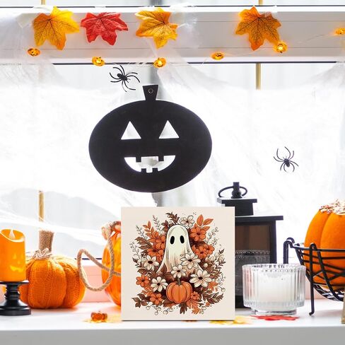Halloween Decorations Rustic Wooden Box Sign, Fall Decor Halloween Decor, Autumn Decor Farmhouse Decor, Fall Leaves Ghost Decor, Living Room Office Coffee Bar Desk Shelf Decor Decorations in Saudi Arabia