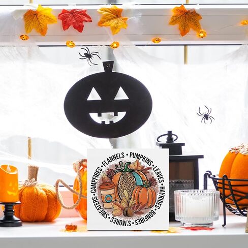 Halloween Decorations Rustic Wooden Box Sign, Fall Decor Halloween Decor, Autumn Decor Farmhouse Decor, Fall Leaves Ghost Decor, Living Room Office Coffee Bar Desk Shelf Decor Decorations in Saudi Arabia