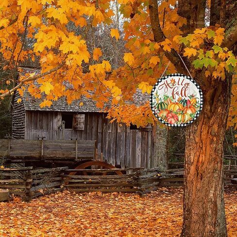 CHDITB Hello Fall Harvest لافتة باب خشبية، علامة شرفة الخريف الريفية لعيد الشكر (12 بوصة × 12 بوصة)، أوراق القيقب والقرع والتوت، لوحة معلقة على الحائط للباب الأمامي، شرفة المزرعة، ساحة الحديقة in Kuwait