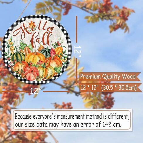 CHDITB Hello Fall Harvest لافتة باب خشبية، علامة شرفة الخريف الريفية لعيد الشكر (12 بوصة × 12 بوصة)، أوراق القيقب والقرع والتوت، لوحة معلقة على الحائط للباب الأمامي، شرفة المزرعة، ساحة الحديقة in Kuwait