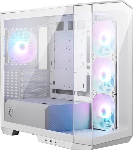 MSI MAG PANO 100L PZ WHITE Mid Tower ATX Gaming Case, ABS Plastic, SPCC Steel, Tempered Glass, Support Back-Connect, 270-degree Panoramic Display, GPU Support Stand, Dust Filter in Saudi Arabia