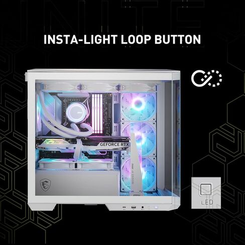 MSI MAG PANO 100L PZ WHITE Mid Tower ATX Gaming Case, ABS Plastic, SPCC Steel, Tempered Glass, Support Back-Connect, 270-degree Panoramic Display, GPU Support Stand, Dust Filter in Saudi Arabia
