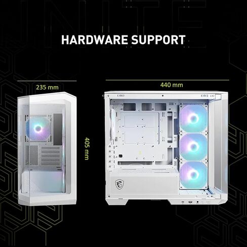 MSI MAG PANO 100L PZ WHITE Mid Tower ATX Gaming Case, ABS Plastic, SPCC Steel, Tempered Glass, Support Back-Connect, 270-degree Panoramic Display, GPU Support Stand, Dust Filter in Saudi Arabia