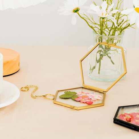 إطار عرض زجاجي شفاف صغير مقاس 5.71 بوصة × 5.91 بوصة للصور، إطار زجاجي مزدوج للزهور المضغوطة، إطار عرض عمل فني عتيق شفاف مثبت على الحائط (ذهبي) in Saudi Arabia