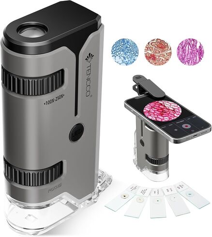 100x-250x Mini Pocket Microscope for Kids Adults, Protable Handheld Microscope with 5 Microscope Slides, Phone Adapter, Miniscope Portable Microscope Kit for Kids Adults Science Lab Education, Yellow in Saudi Arabia