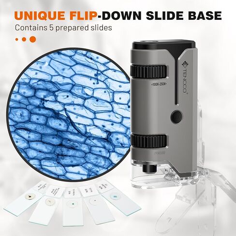 100x-250x Mini Pocket Microscope for Kids Adults, Protable Handheld Microscope with 5 Microscope Slides, Phone Adapter, Miniscope Portable Microscope Kit for Kids Adults Science Lab Education, Yellow in Saudi Arabia