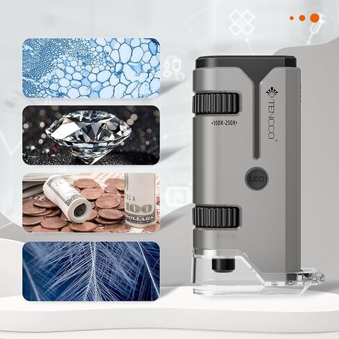 100x-250x Mini Pocket Microscope for Kids Adults, Protable Handheld Microscope with 5 Microscope Slides, Phone Adapter, Miniscope Portable Microscope Kit for Kids Adults Science Lab Education, Yellow in Saudi Arabia