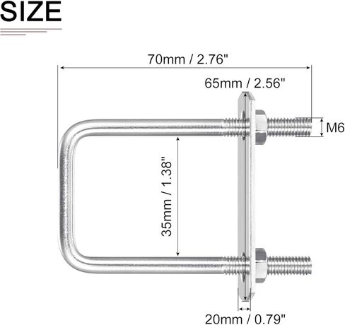 DTGN M6x40x60mm(ThreadxWxL) Square U Bolt - 1Pack - Good for Trailer Pipe Replacement Parts - 304 Stainless Steel U Shape Bolts in Kuwait