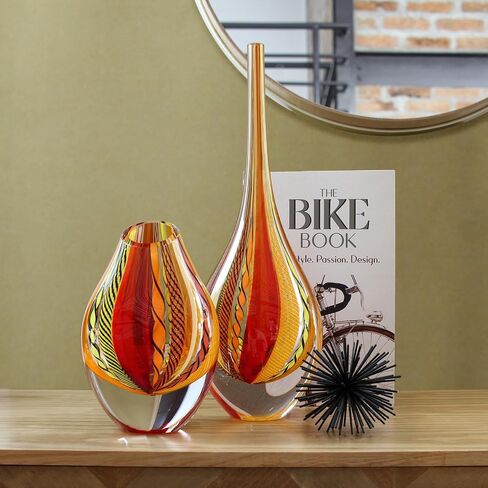 Cá d'Oro Drop Glass Vase Hippie Colored Canes Hand Blown Murano-Style Art Glass - Model Tall in Kuwait