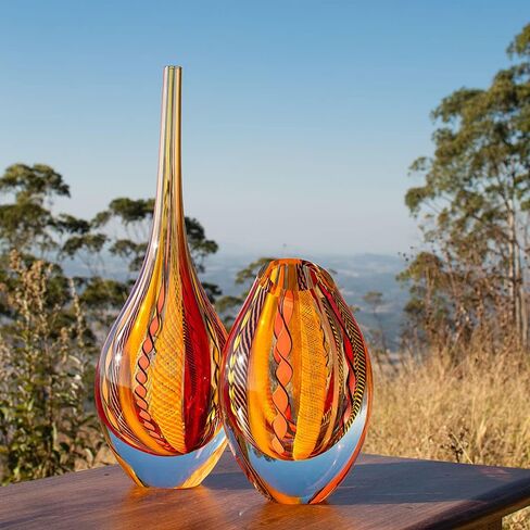 Cá d'Oro Drop Glass Vase Hippie Colored Canes Hand Blown Murano-Style Art Glass - Model Tall in Kuwait