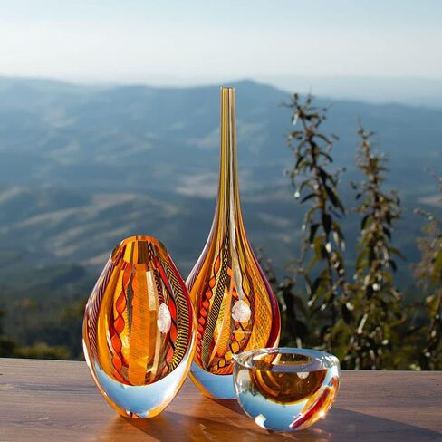 Cá d'Oro Drop Glass Vase Hippie Colored Canes Hand Blown Murano-Style Art Glass - Model Tall in Kuwait