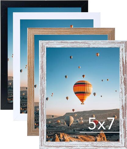 مجموعة إطارات صور مقاس 5 × 7 مكونة من 4 قطع للتعليق على الحائط أو سطح الطاولة - تثبيت على الحائط أفقيًا أو رأسيًا، إطار صور ملصق لمعرض الحائط مقاس 5 × 7 لصور 5 × 7، 4 حزم، أسود، أبيض، بني ريفي، أبيض ريفي in Kuwait