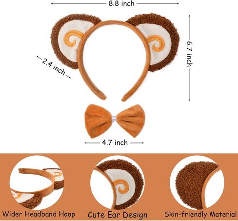 3 Pieces Yellow Bear Ears and Nose Set-Bear Headband with Nose Bow Tie Cosplay Party Costume Accessoies for Kids and Adults in Saudi Arabia