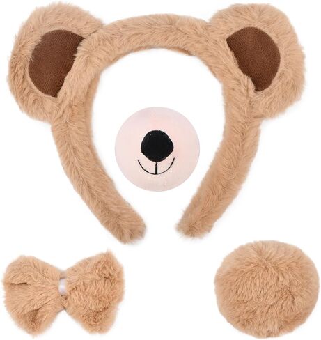 3 Pieces Yellow Bear Ears and Nose Set-Bear Headband with Nose Bow Tie Cosplay Party Costume Accessoies for Kids and Adults in Saudi Arabia