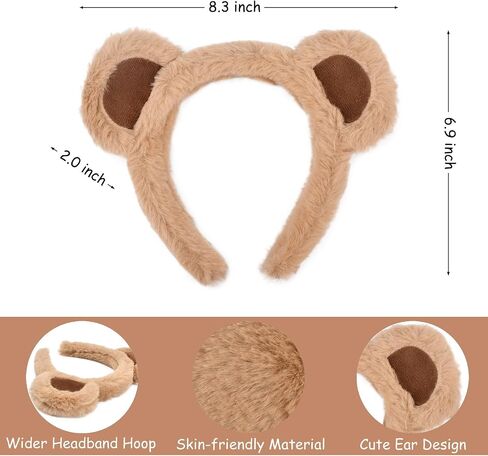 3 Pieces Yellow Bear Ears and Nose Set-Bear Headband with Nose Bow Tie Cosplay Party Costume Accessoies for Kids and Adults in Saudi Arabia