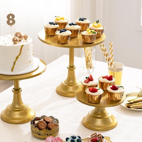 HBlife 3 Pcs Cake Stand, Gold Cake Stand Set Disc Diameter 8" 10" 12", Perfect Dessert Table Display Set, Cupcake&Cake Stands for Party, Wedding, Birthday, Baby Shower, Anniversary (Metal) in Saudi Arabia