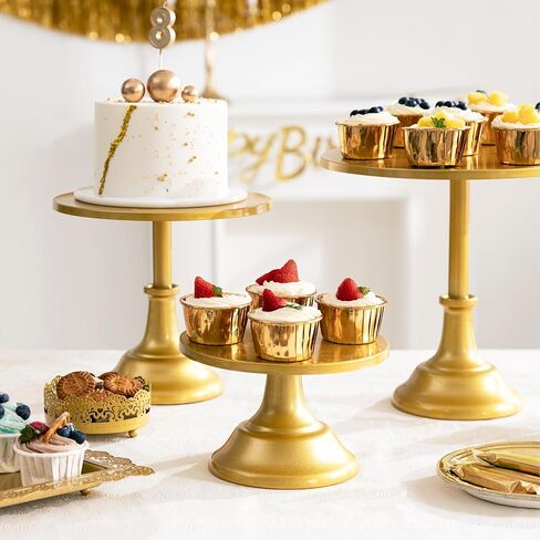 HBlife 3 Pcs Cake Stand, Gold Cake Stand Set Disc Diameter 8" 10" 12", Perfect Dessert Table Display Set, Cupcake&Cake Stands for Party, Wedding, Birthday, Baby Shower, Anniversary (Metal) in Saudi Arabia