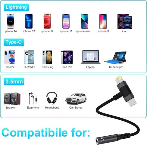 USB C to 3.5mm audio adapter for iPhone 15 Lightning & USB-C to 3.5 mpm Headhone Jack Adapter 2-in-1 iPhone Aux Adapter Dongle for iphone 14 13 12 11 X ipad, 3.5mm to USBC for Samsung Galaxy, Pixel ﻿ in Saudi Arabia
