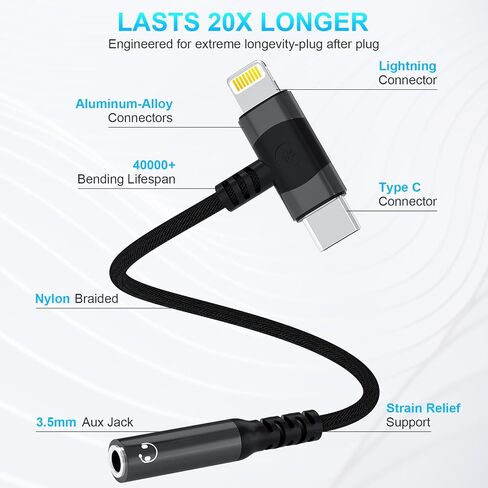 USB C to 3.5mm audio adapter for iPhone 15 Lightning & USB-C to 3.5 mpm Headhone Jack Adapter 2-in-1 iPhone Aux Adapter Dongle for iphone 14 13 12 11 X ipad, 3.5mm to USBC for Samsung Galaxy, Pixel ﻿ in Saudi Arabia