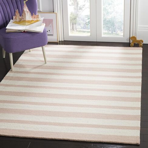 SAFAVIEH Kids Collection Area Rug - 8' x 10', Pink & Ivory, Handmade Stripe Wool, Ideal for High Traffic Areas in Living Room, Bedroom (SFK915P) in Saudi Arabia