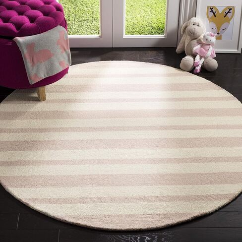 SAFAVIEH Kids Collection Area Rug - 8' x 10', Pink & Ivory, Handmade Stripe Wool, Ideal for High Traffic Areas in Living Room, Bedroom (SFK915P) in Saudi Arabia