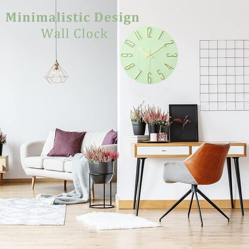Wall Clock - 12-inch Silent Non-Ticking Battery Powered Decorative Clock, Simple Minimalist Style and Modern Home Wall Clock,for Bedroom,Living Room,Kitchen,Home Office (Mint Green) in Kuwait