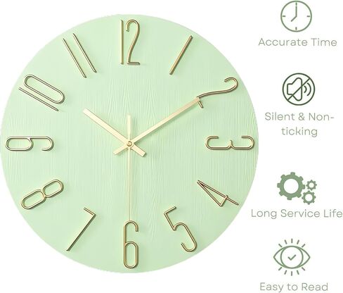 Wall Clock - 12-inch Silent Non-Ticking Battery Powered Decorative Clock, Simple Minimalist Style and Modern Home Wall Clock,for Bedroom,Living Room,Kitchen,Home Office (Mint Green) in Kuwait