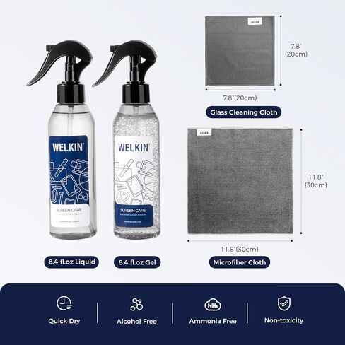 WELKIN Screen Cleaner Spray Kit（250ml + 60ml）- Cleaning Gel for TV, Laptop, Computer, Phone Touchscreen -2 Sprayers，1 Microfiber Cloth & 1 Glass Wipe in Saudi Arabia