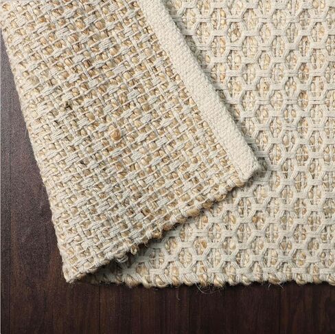 Natural Jute Cotton Area Rug, 4'x6' Feet, Handmade with Honeycomb Weave, Boho, High Traffic Durable, Ideal for Living Room, Bedroom and Kitchens - Pet and Kid Friendly in Saudi Arabia