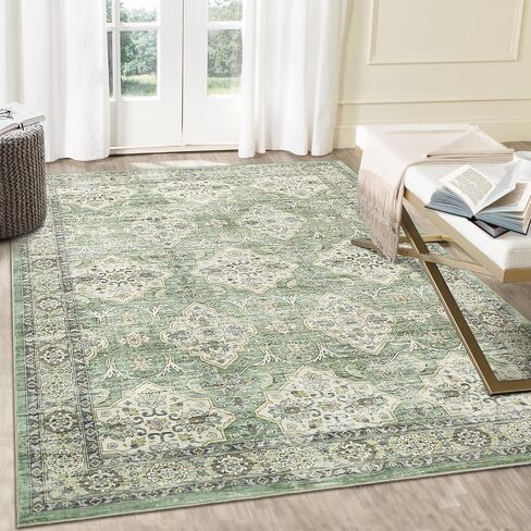 Area Rug 9x12 Machine Washable Rug Non Slip Distressed Rug Stain Resistant Soft Rug Low Pile Foldable Carpet Farmhouse Rug for Living Room Bedroom, Grey in Saudi Arabia