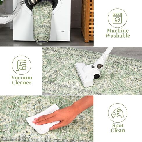 Area Rug 9x12 Machine Washable Rug Non Slip Distressed Rug Stain Resistant Soft Rug Low Pile Foldable Carpet Farmhouse Rug for Living Room Bedroom, Grey in Saudi Arabia