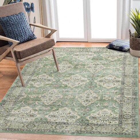 Area Rug 9x12 Machine Washable Rug Non Slip Distressed Rug Stain Resistant Soft Rug Low Pile Foldable Carpet Farmhouse Rug for Living Room Bedroom, Grey in Saudi Arabia
