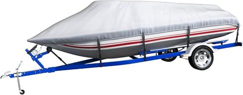 غطاء قارب بطول 20-22 قدم، يناسب هيكل ثلاثي، هيكل على شكل حرف V، قارب صيد، قارب باس بحري 600D أغطية قارب من قماش البوليستر القابل للقطر مقاوم للماء مع حزام تشديد in Kuwait