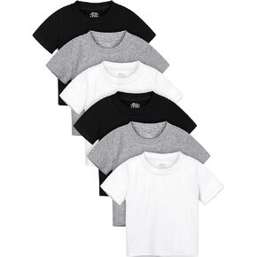 6 Pack Baby Toddler Boys Solid Short-Sleeve Tee Shirts Infant Cotton T-Shirt with Crew Neck for Toddlers