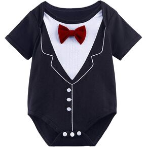 A&J DESIGN Baby Boys' Tuxedo Bodysuit With Bowtie Gentleman One-Piece 3-24 Months