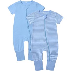 Toddler 2 Pack Baby Zipper Rompers Cotton Short Sleeve 2 Way Zipper One Piece Jumpsuit Outfits