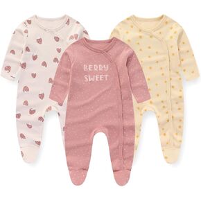 Unisex Baby Boy Girl Footies Rompers Cotton Long Sleeve 3 Pack Infant Jumpsuits 0-12Months Babies' Outfits